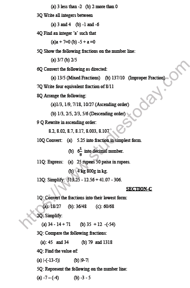 integer assignment grade 6